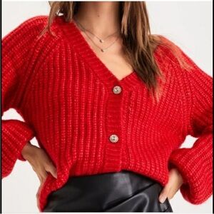 Jessica Simpson Red  Rhinstone Buttoned  Crop Holiday  Cardigan size XL